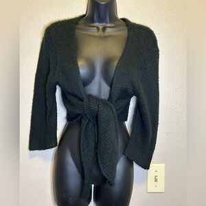 Wooden Ships Wool Mohair Black Ballet 3/4 Sleeve Tie Front Cardigan Sweater Soft